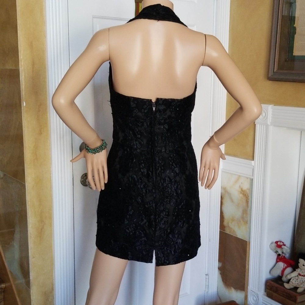 Stunning Vtg Handmade Lace & Sparkle Halter Dress - Picture 5 of 10